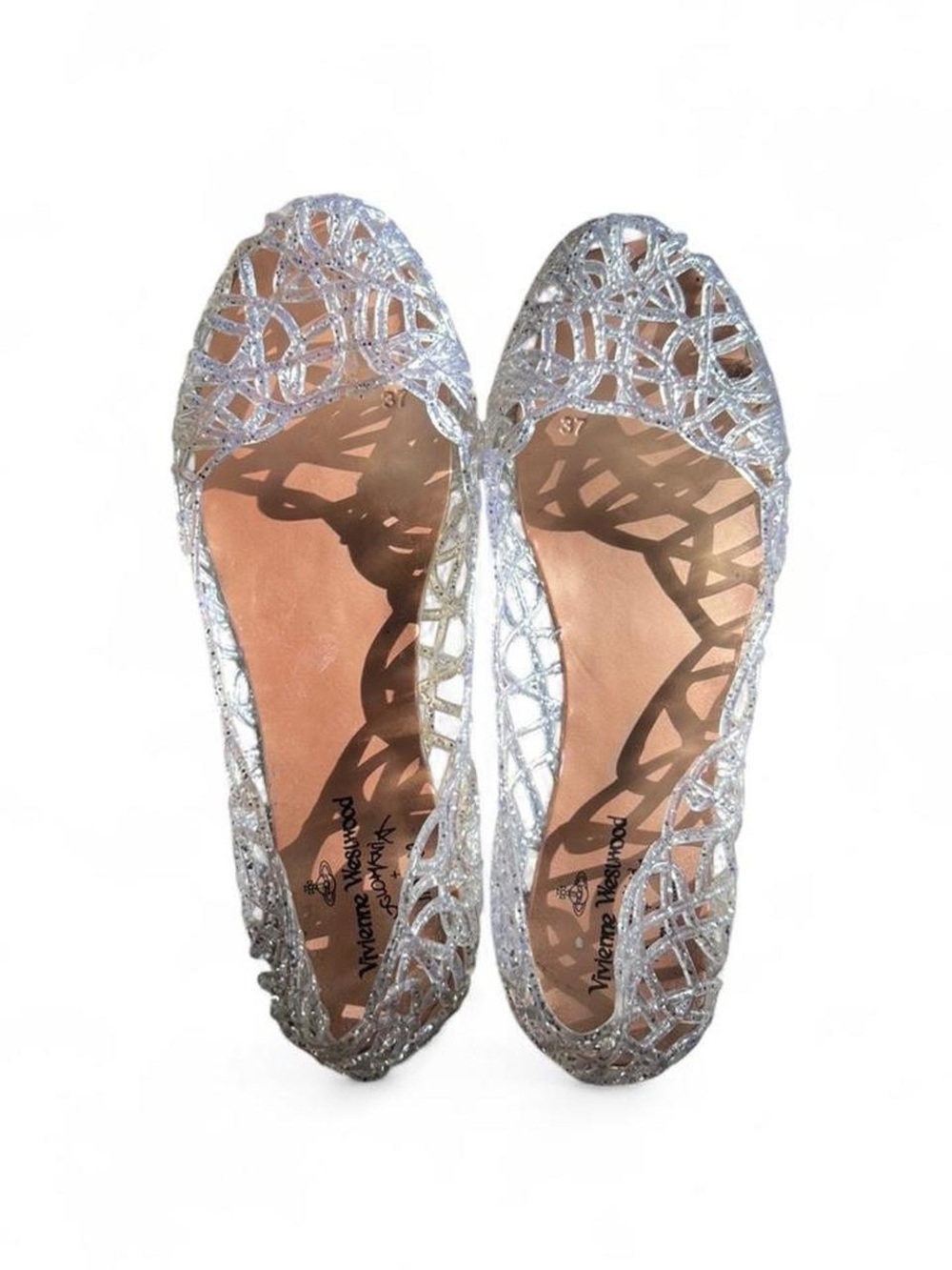 Vivienne Westwood anglomania x Melissa silver jelly glitter ballet flats Size 37